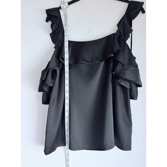 NWOT A.L.C. Willow Cold Shoulder Ruffle Sleeve Silk Crepe Blouse in Black Size 6 - Picture 13 of 14